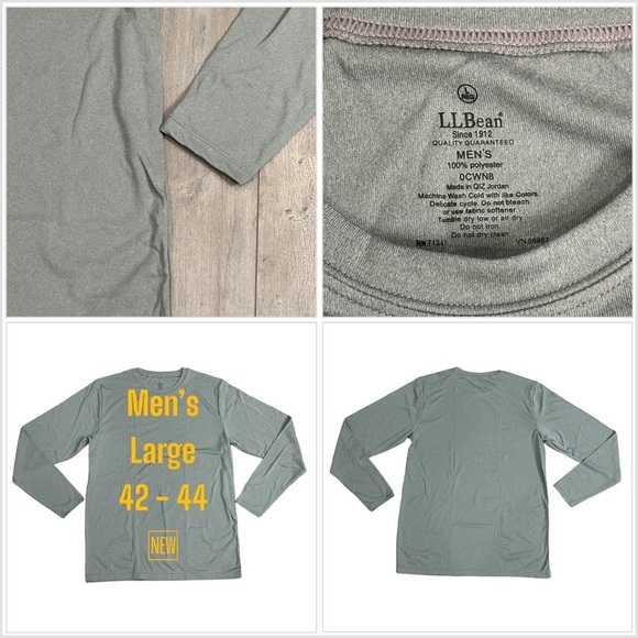 Men's L.L. Bean Large 42 - 44 Crewneck Shirt Gray Long Sleeve Pullover Layer New - Picture 1 of 8